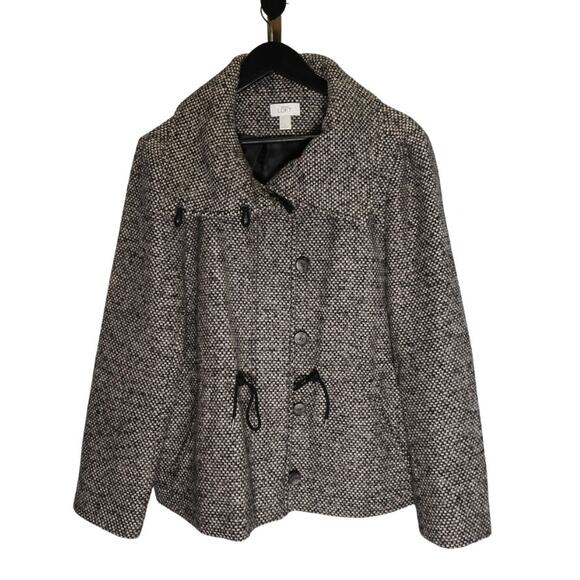 Ann Taylor Loft Tweed Coat Double-Breasted Drawstring Waist Collared Grey Sz XL - Picture 8 of 15